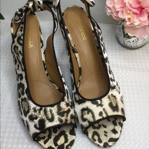 J Renee leopard metallic open toe sling backs